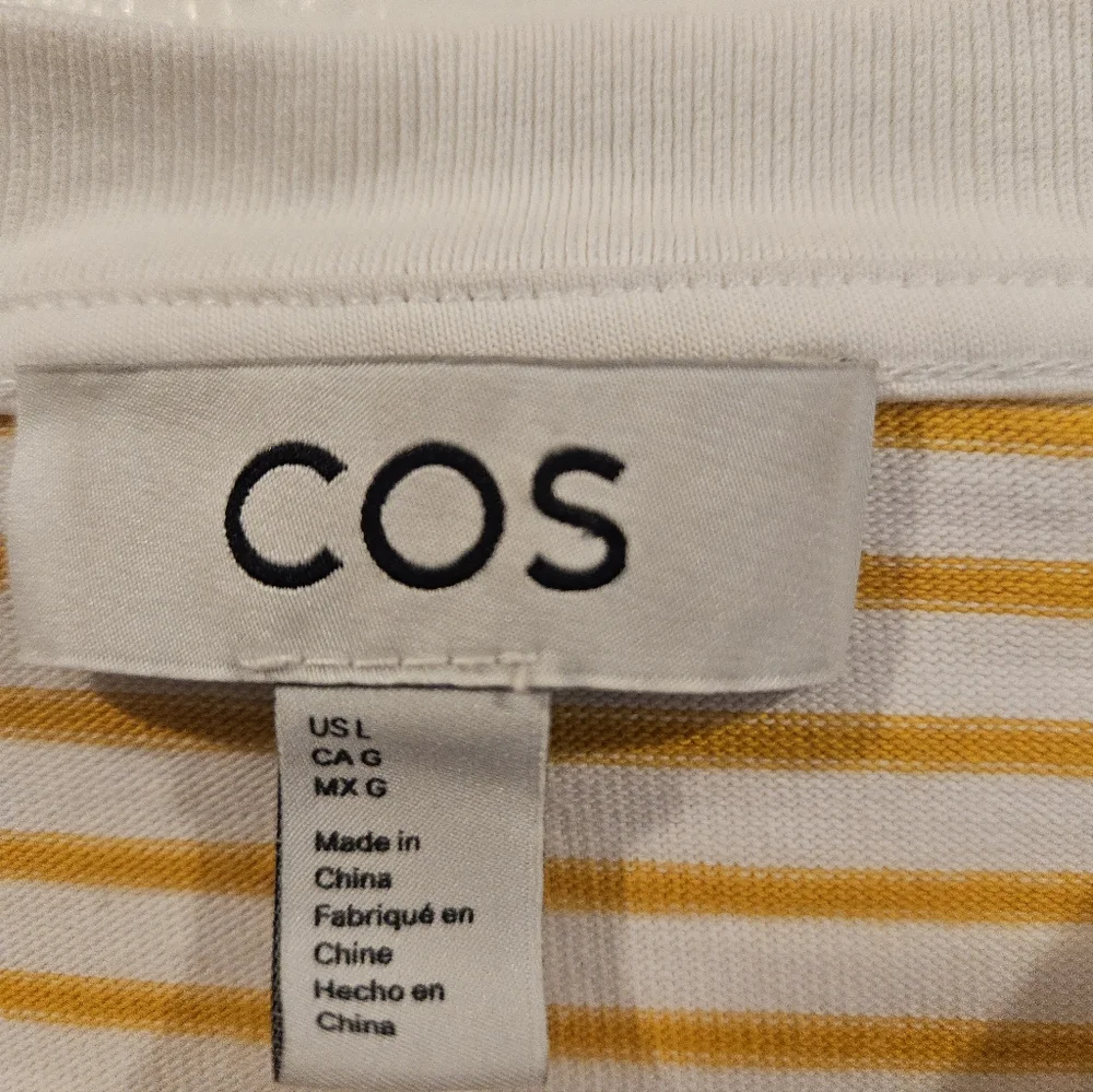 COS Striped Yellow White 100% Cotton Crew Neck Short Sleeve Women's Size L - Picture 4 of 6